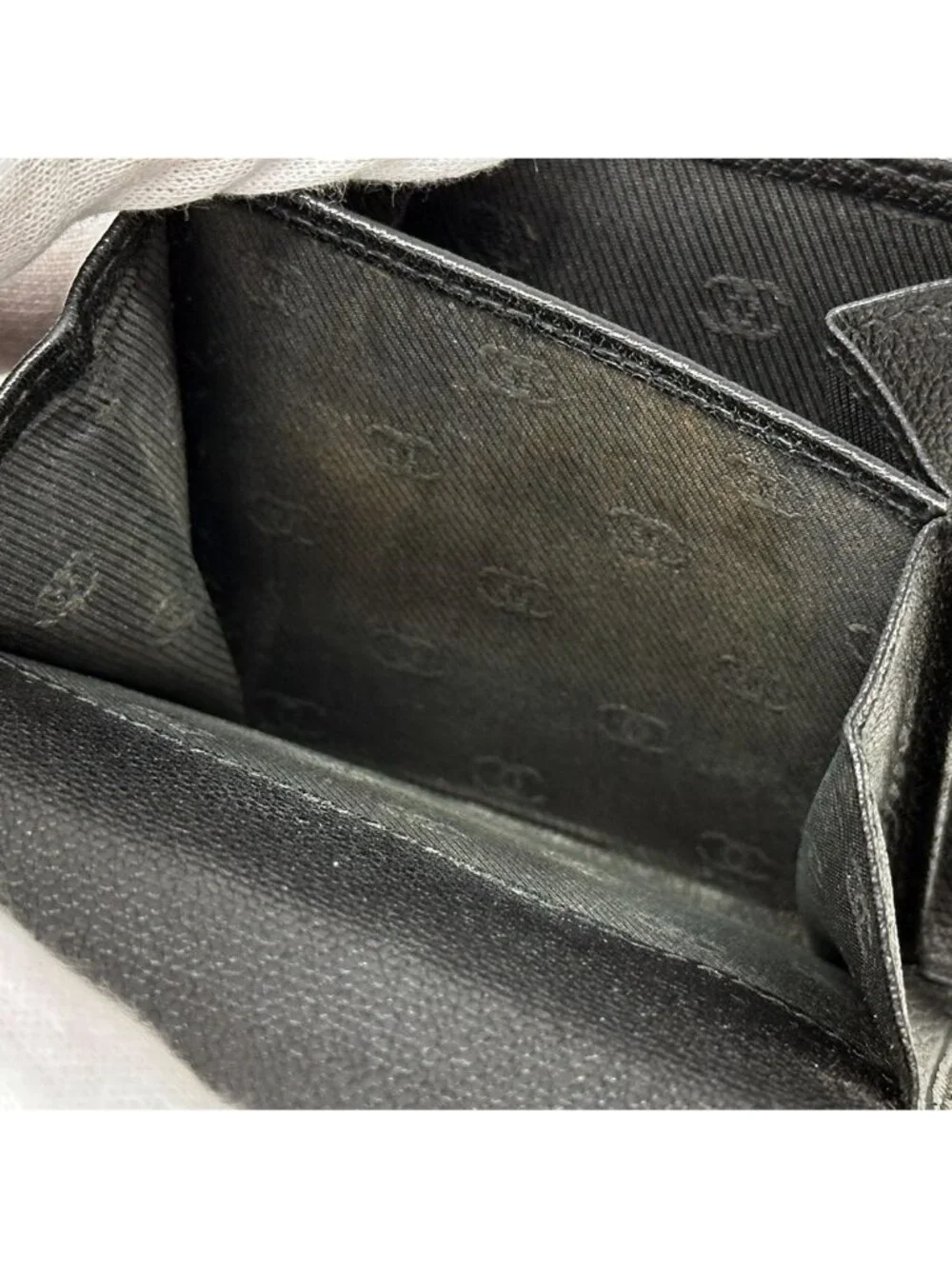 Chanel Wallet Coco Button Bifold Leather Black Simple Adult Logo